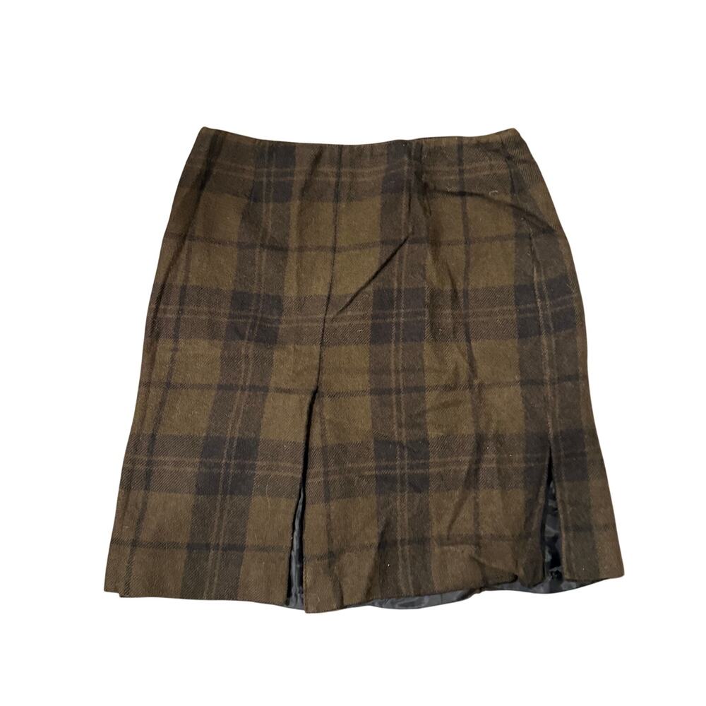 Jones New York Brown Plaid Worsted Wool Mini Skirt 10 Academia Preppy Fall